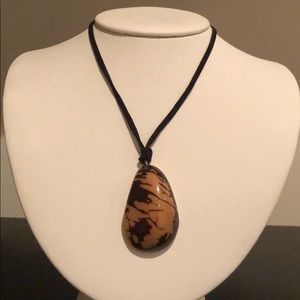 Amber Stone necklace on black suede string